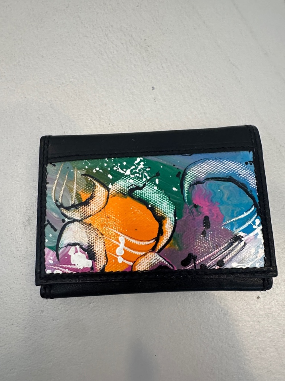 Hand painted Artistic Multicolor Women's Wallet - Black Trim